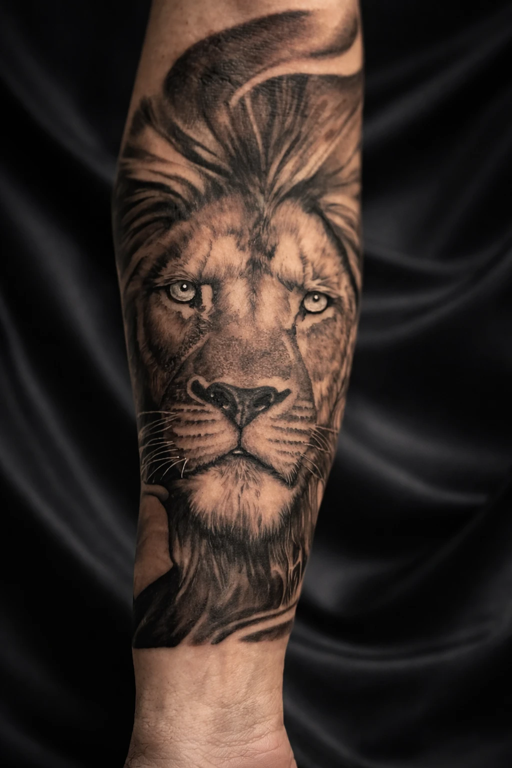 Serene lion tattoo