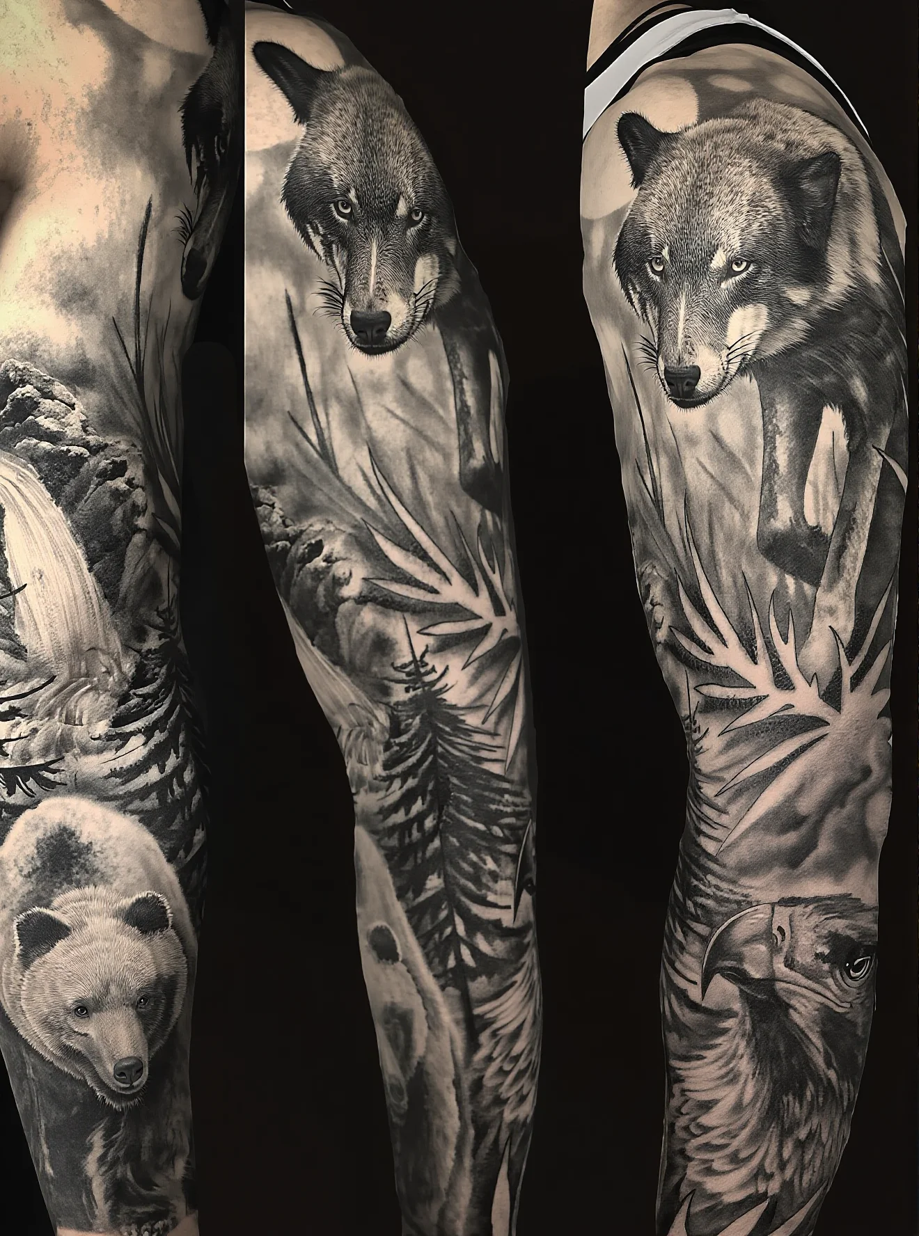 Wolf pack sleeve tattoo
